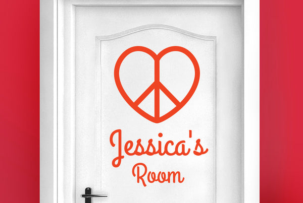 Personalised Love Peace Heart Door Room Sticker