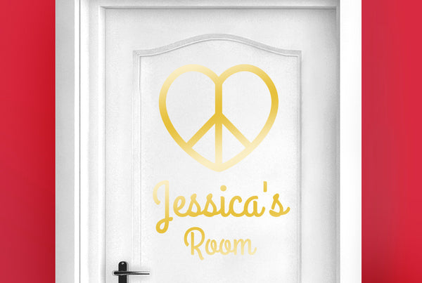 Personalised Love Peace Heart Door Room Sticker