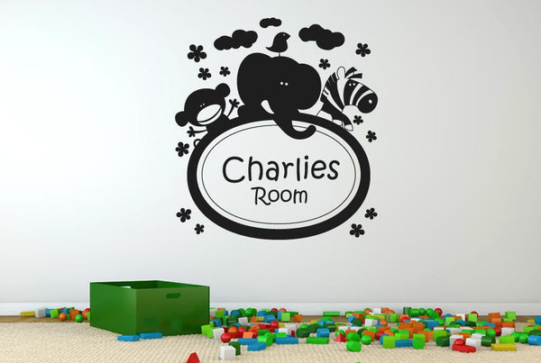 Personalised Monkey Elephant Zebra Kids Room Wall Sticker