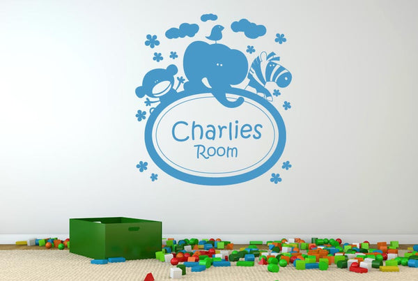 Personalised Monkey Elephant Zebra Kids Room Wall Sticker