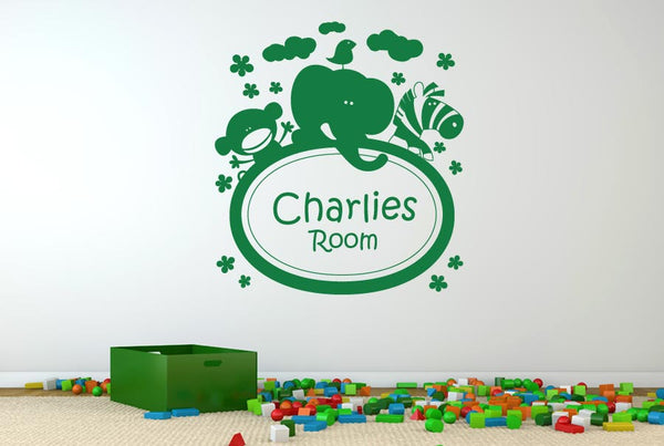 Personalised Monkey Elephant Zebra Kids Room Wall Sticker