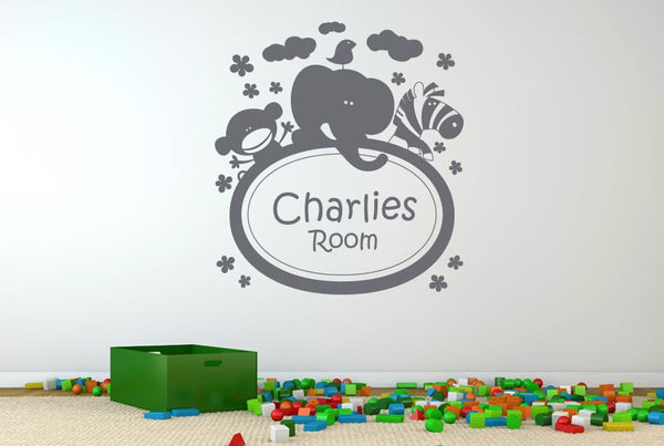 Personalised Monkey Elephant Zebra Kids Room Wall Sticker