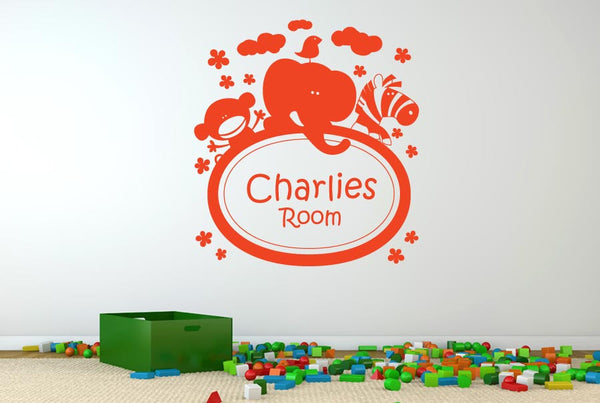 Personalised Monkey Elephant Zebra Kids Room Wall Sticker