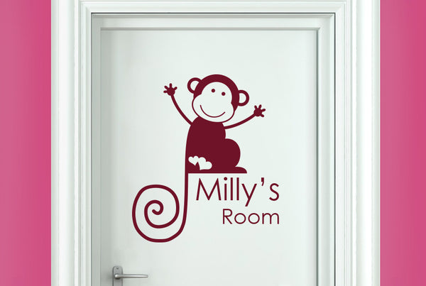 Personalised Monkey Girls Door Room Sticker