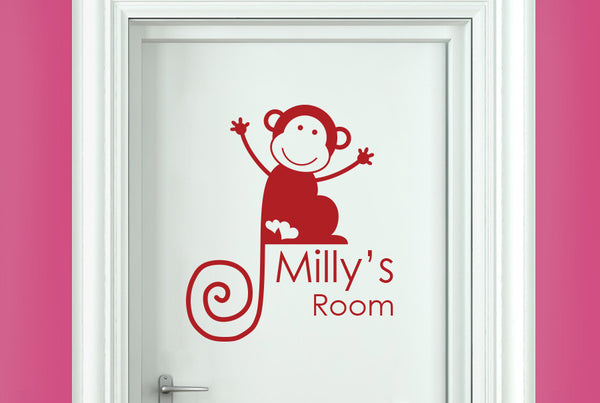 Personalised Monkey Girls Door Room Sticker