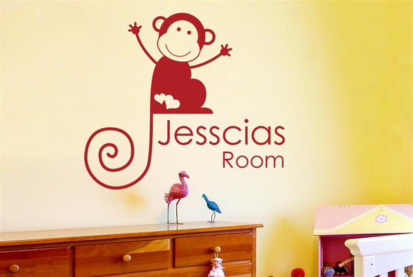 Personalised Monkey Girls Room Sign Wall Sticker