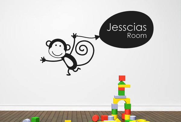 Personalised Monkey Holding Balloon Kids Wall Sticker