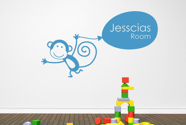 Personalised Monkey Holding Balloon Kids Wall Sticker