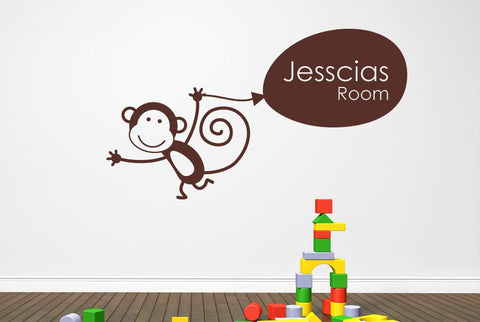 Personalised Monkey Holding Balloon Kids Wall Sticker