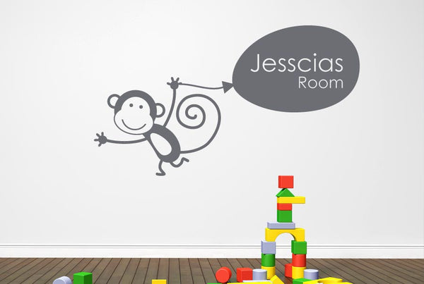 Personalised Monkey Holding Balloon Kids Wall Sticker