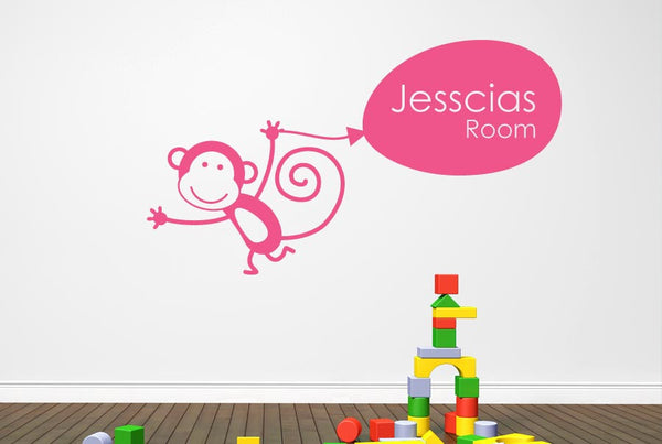 Personalised Monkey Holding Balloon Kids Wall Sticker
