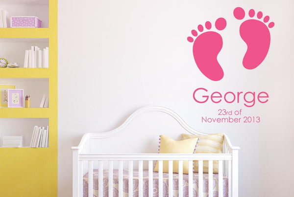 Personalised Name & Babys Birth Date feet Wall Sticker