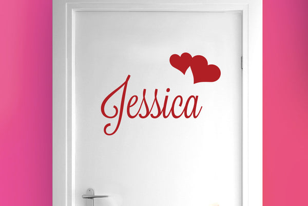 Personalised Name With Two Hearts Door Room Sticker
