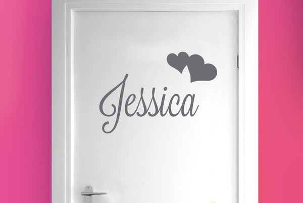Personalised Name With Two Hearts Door Room Sticker