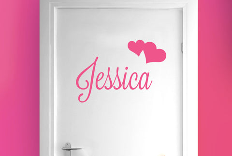 Personalised Name With Two Hearts Door Room Sticker