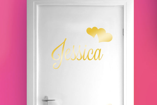 Personalised Name With Two Hearts Door Room Sticker