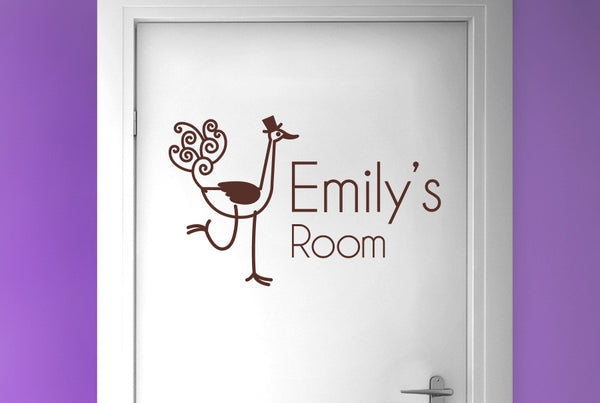 Personalised Ostrich Door Room Sticker