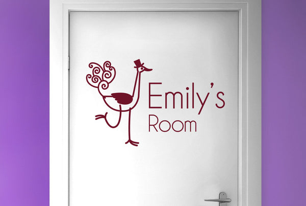 Personalised Ostrich Door Room Sticker