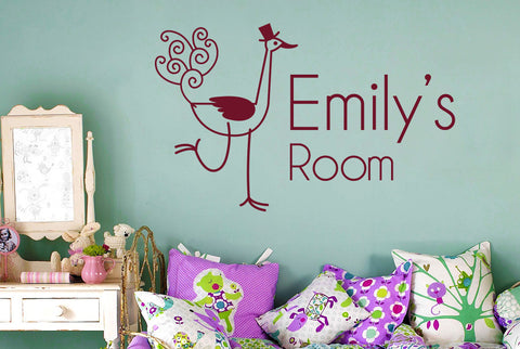Personalised Ostrich Kids Room Sign Wall Sticker