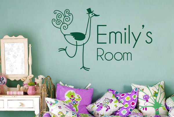 Personalised Ostrich Kids Room Sign Wall Sticker