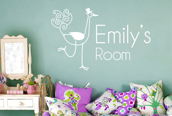 Personalised Ostrich Kids Room Sign Wall Sticker