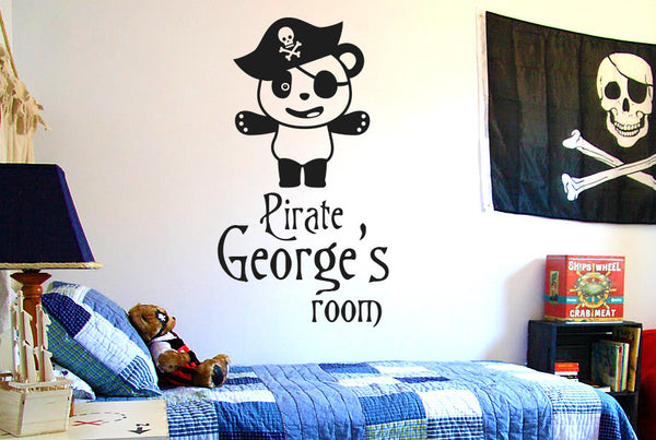 Personalised Pirate Captain Panda Kids Room Sign Wall Sticker