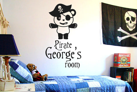 Personalised Pirate Captain Panda Kids Room Sign Wall Sticker