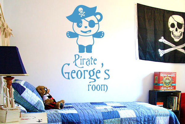 Personalised Pirate Captain Panda Kids Room Sign Wall Sticker