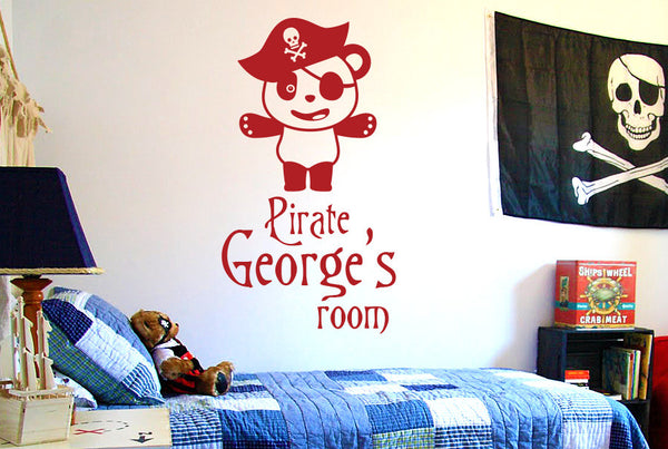 Personalised Pirate Captain Panda Kids Room Sign Wall Sticker