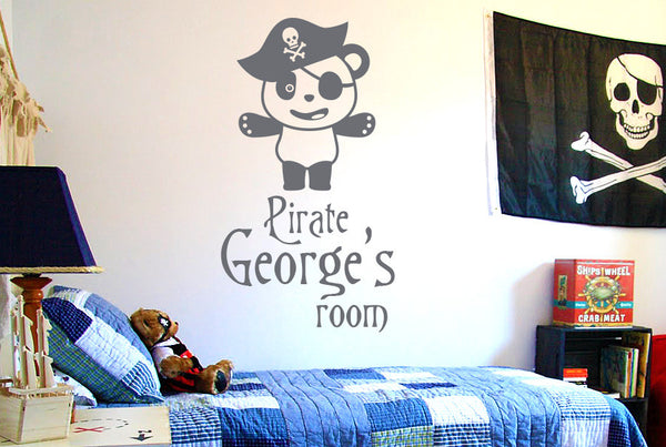 Personalised Pirate Captain Panda Kids Room Sign Wall Sticker