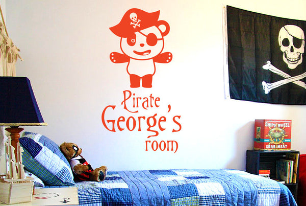 Personalised Pirate Captain Panda Kids Room Sign Wall Sticker