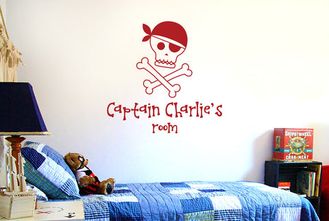 Personalised Pirate Captains Skull And Bones Kids Room Sign Wall Sticker