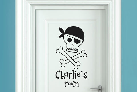 Personalised Pirate Skull And Bones Door Room Sticker