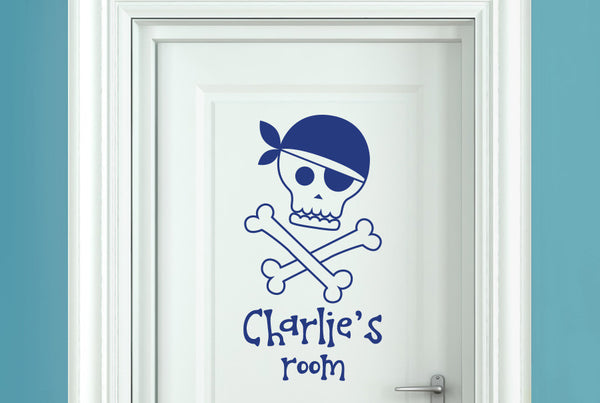 Personalised Pirate Skull And Bones Door Room Sticker