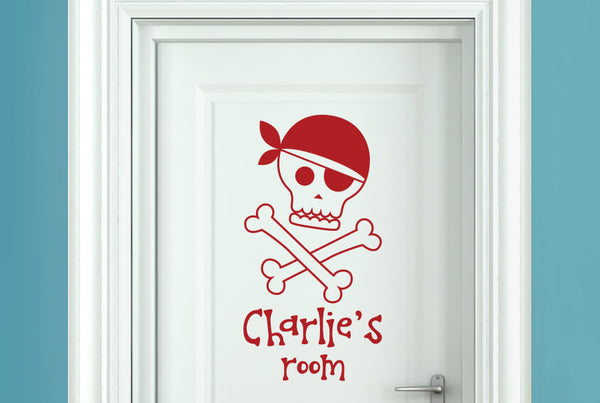 Personalised Pirate Skull And Bones Door Room Sticker