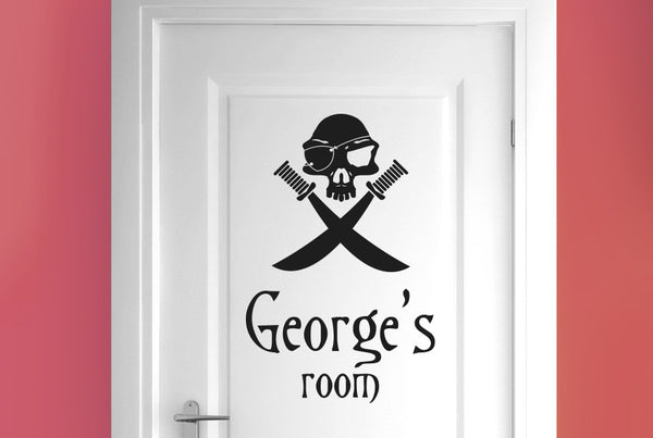 Personalised Pirate Skull With Swords Door Room Sticker