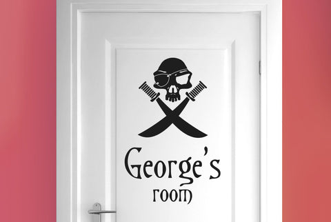 Personalised Pirate Skull With Swords Door Room Sticker