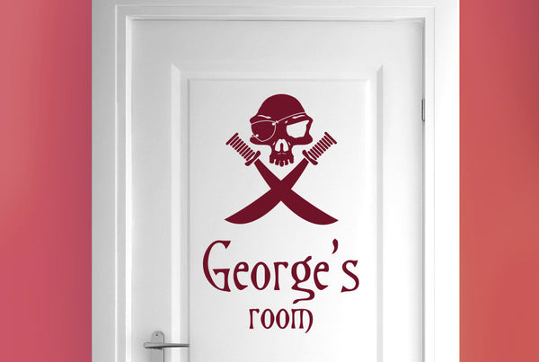 Personalised Pirate Skull With Swords Door Room Sticker