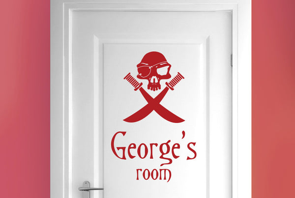 Personalised Pirate Skull With Swords Door Room Sticker