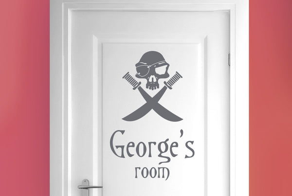 Personalised Pirate Skull With Swords Door Room Sticker