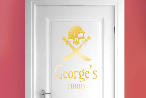 Personalised Pirate Skull With Swords Door Room Sticker