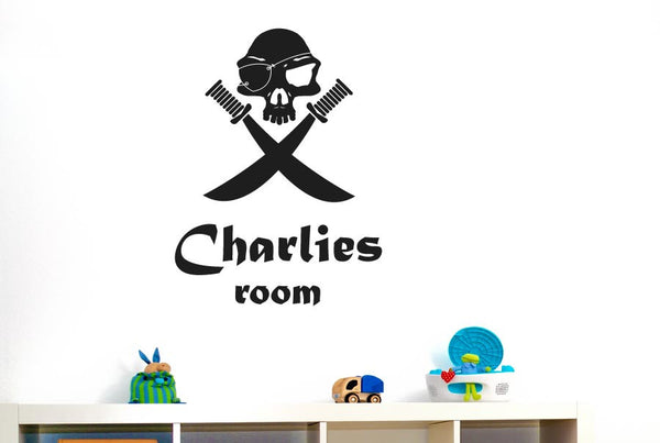 Personalised Pirate Skull With Swords Wall Sticker