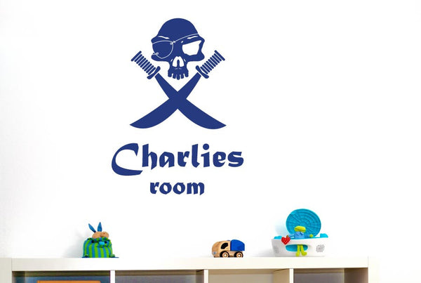 Personalised Pirate Skull With Swords Wall Sticker