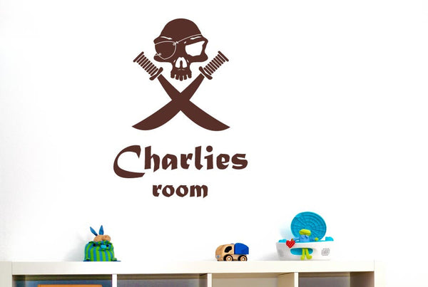 Personalised Pirate Skull With Swords Wall Sticker