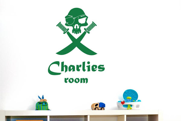 Personalised Pirate Skull With Swords Wall Sticker