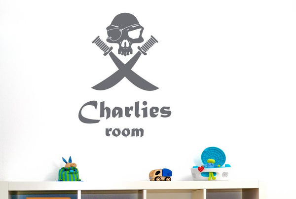 Personalised Pirate Skull With Swords Wall Sticker