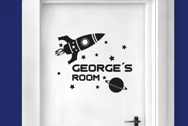 Personalised Rocket Ship In Space Kids Door Room Sticker