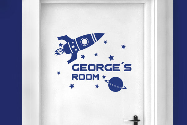 Personalised Rocket Ship In Space Kids Door Room Sticker