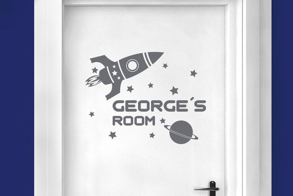 Personalised Rocket Ship In Space Kids Door Room Sticker