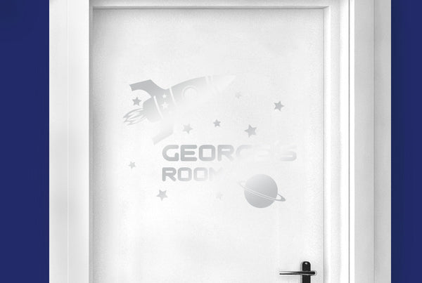 Personalised Rocket Ship In Space Kids Door Room Sticker